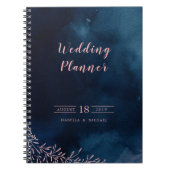 Navy blush kalligrafie rustieke bruiloft planner notitieboek (Voorkant)