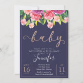 Navy Blush Magenta Floral Baby shower Invitation Kaart (Voorkant)
