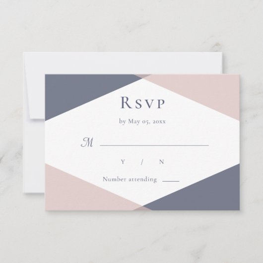 Navy Blush Moderne Bruiloft RSVP Kaart (Voorkant)