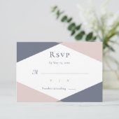 Navy Blush Moderne Bruiloft RSVP Kaart (Staand voorkant)