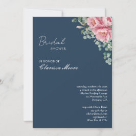 Navy Blush Peony Gold Frame Bridal Shower Kaart