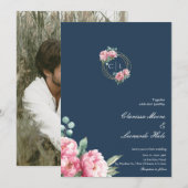 Navy Blush Peony Photo Wedding  Kaart (Voorkant / Achterkant)