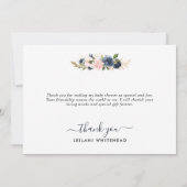 Navy Blush Pink Baby shower Floral Bedankkaart (Achterkant)