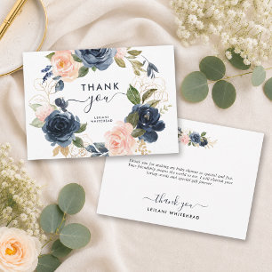Navy Blush Pink Baby shower Floral Wreate Bedankkaart