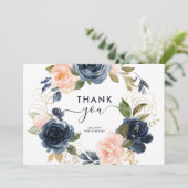 Navy Blush Pink Baby shower Floral Wreate Bedankkaart (Staand voorkant)