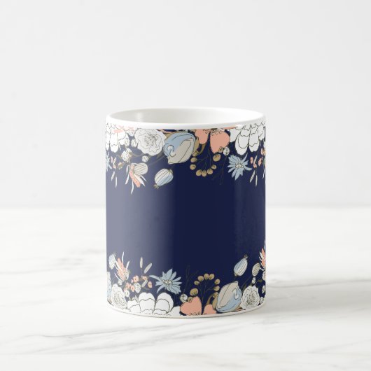 Navy Blush Pink Blue Floral Monogram op maat Koffiemok (Center)