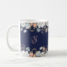 Navy Blush Pink Blue Floral Monogram op maat