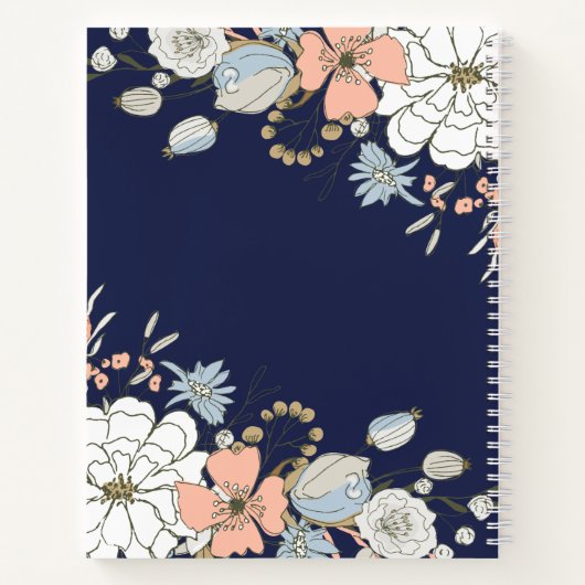 Navy Blush Pink Blue Floral Monogram op maat Notitieboek (Achterkant)