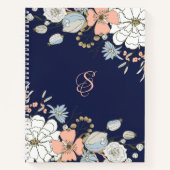 Navy Blush Pink Blue Floral Monogram op maat Notitieboek (Voorkant)