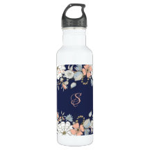 Navy Blush Pink Blue Floral Monogram op maat