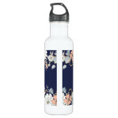 Navy Blush Pink Blue Floral Monogram op maat Waterfles (Achterkant)