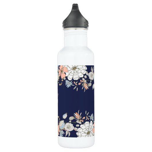 Navy Blush Pink Blue Floral Monogram op maat Waterfles (Rechts)