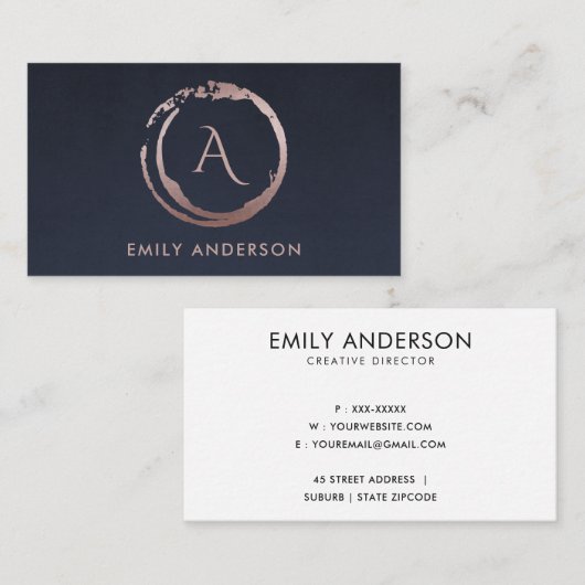 NAVY BLUSH PINK BRUSH STROKE CIRCLE LOGO MONOGRAM VISITEKAARTJE (Voorkant / Achterkant)