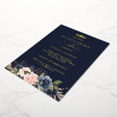 Navy Blush Pink Floral Butterfly Quinceanera Folie Uitnodiging (Gedraaid)