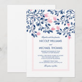 Navy Blush Pink Floral Leaves Waterverf Weddenscha Kaart (Voorkant / Achterkant)