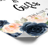 Navy Blush Pink Floral Lijst Kaarten Poster (Hoek)