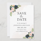 Navy & Blush Pink Floral Save The Date Kaart (Voorkant)