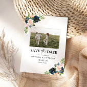 Navy & Blush Pink Floral Save The Date met Foto