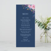 Navy Blush Pink Floral Waterverf Monogram bruiloft Menu (Staand voorkant)