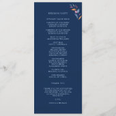 Navy Blush Pink Floral Waterverf Monogram bruiloft Programmakaart (Achterkant)