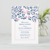 Navy Blush Pink Floral Waterverf Vrijgezellenfeest Kaart (Staand voorkant)