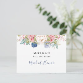 Navy Blush Pink Floral zal je mijn Bridesmaid zijn Briefkaart