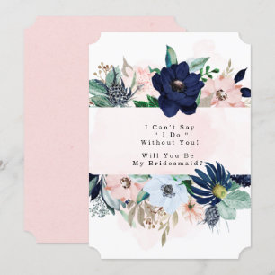 Navy Blush Pink Floral zal je mijn Bridesmaid zijn Kaart