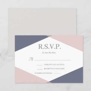 Navy Blush Pink Geometric Modern Wedding RSVP Kaart