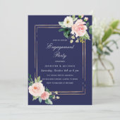Navy Blush Pink Gold Engagement Party Kaart (Staand voorkant)