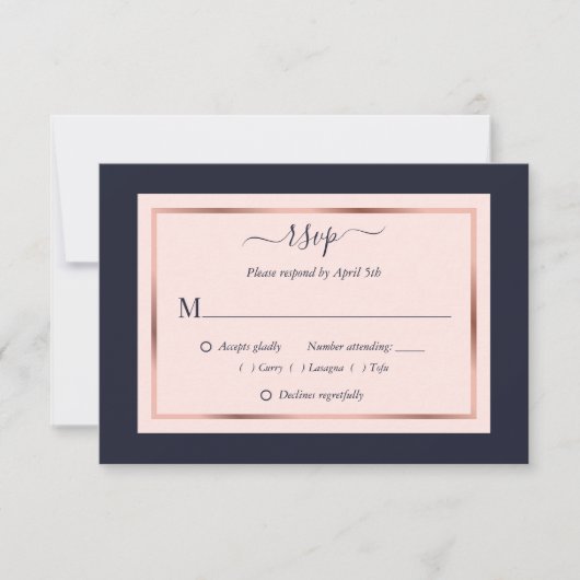 Navy Blush Pink Rose Gold Wedding RSVP Kaartje (Voorkant)
