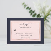 Navy Blush Pink Rose Gold Wedding RSVP Kaartje (Staand voorkant)