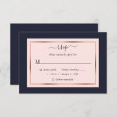 Navy Blush Pink Rose Gold Wedding RSVP Kaartje (Voorkant / Achterkant)