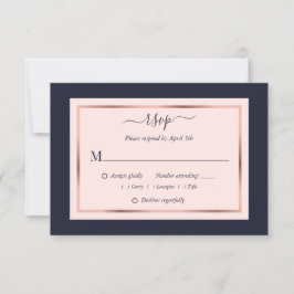 Navy Blush Pink Rose Gold Wedding RSVP Kaartje