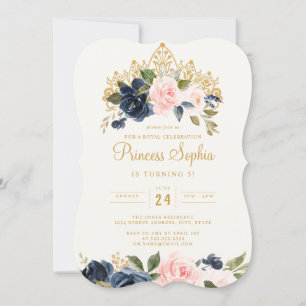 Navy Blush Princess Tiara Verjaardag Kaart