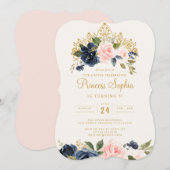 Navy Blush Prinses Floral Tiara Verjaardag Kaart (Voorkant / Achterkant)