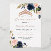 Navy Blush Roos Gold Quinceanera Folie Uitnodiging (Voorkant)
