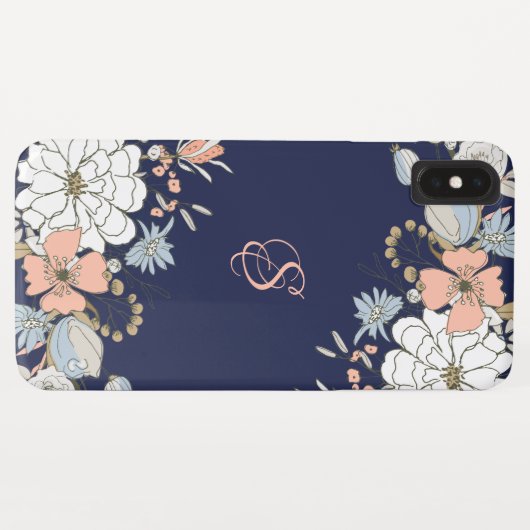 Navy Blush Roze Blauw Bloemen Gepersonaliseerd Case-Mate iPhone Case (Achterkant (horizontaal))