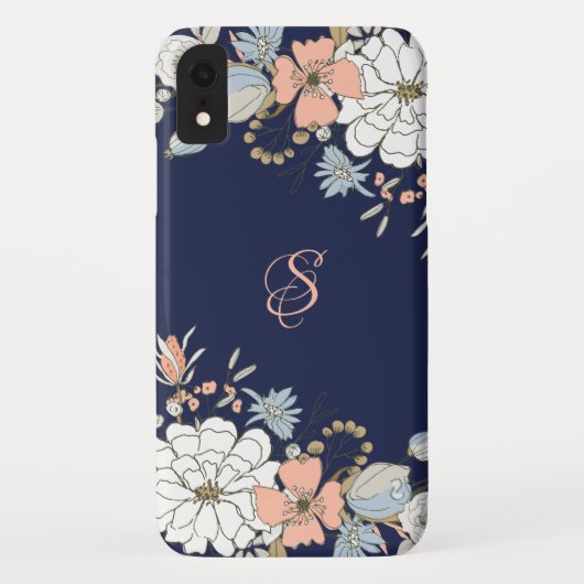 Navy Blush Roze Blauw Bloemen Gepersonaliseerd Case-Mate iPhone Case (Achterkant)