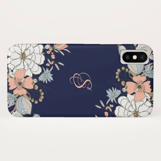 Navy Blush Roze Blauw Bloemen Gepersonaliseerd Case-Mate iPhone Case (Achterkant (horizontaal))