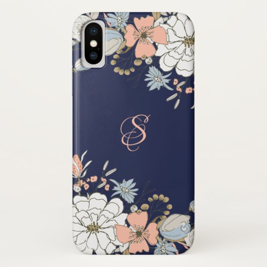 Navy Blush Roze Blauw Bloemen Gepersonaliseerd Case-Mate iPhone Case (Achterkant)