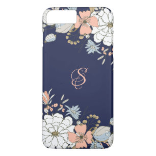 Navy Blush Roze Blauw Bloemen Gepersonaliseerd iPhone 8/7 Plus Hoesje