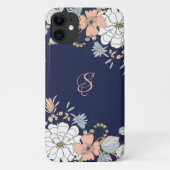 Navy Blush Roze Blauw Bloemen Gepersonaliseerd Case-Mate iPhone Case (Achterkant)