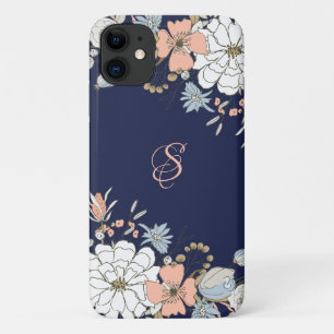 Navy Blush Roze Blauw Bloemen Gepersonaliseerd Case-Mate iPhone Case