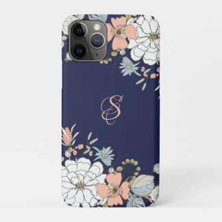 Navy Blush Roze Blauw Bloemen Gepersonaliseerd Mon Case-Mate iPhone Case