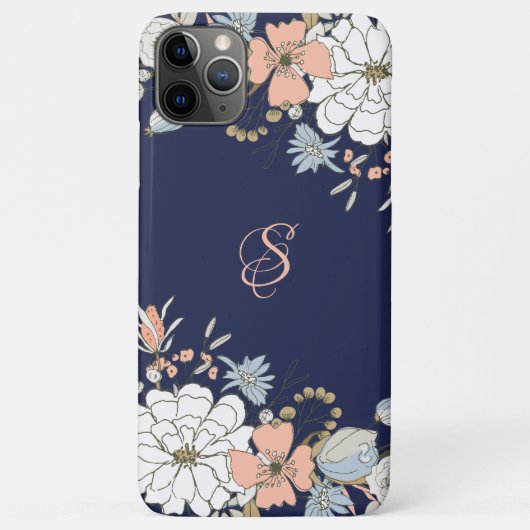 Navy Blush Roze Blauw Bloemen Gepersonaliseerd Mon Case-Mate iPhone Case (Achterkant)