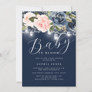 Navy Blush Roze Bloem Baby In Bloom Baby Shower Kaart