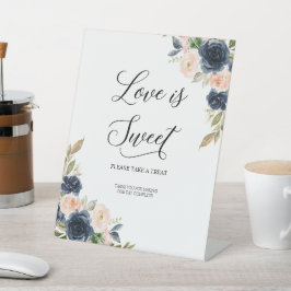 Navy Blush Roze Bloembloesem Liefde is Zoet Reclamebord Met Voetstuk