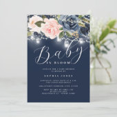 Navy Blush Roze Bloemen Baby in Bloom Baby shower Kaart (Staand voorkant)