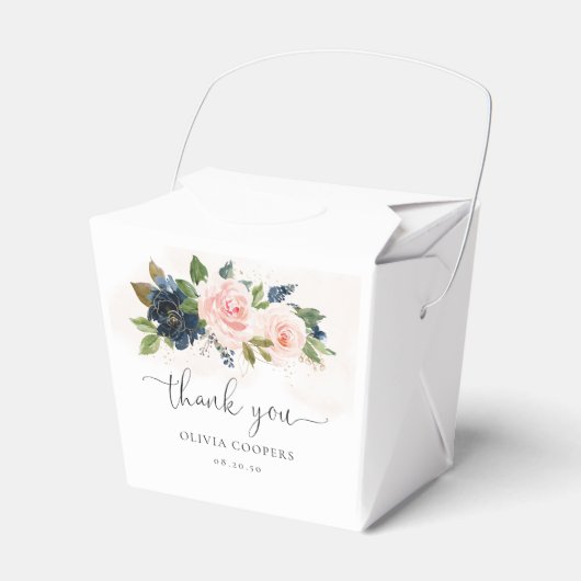 Navy & Blush Roze Bloemen Baby shower Favor Box Bedankdoosjes (Voorkant Zijde)