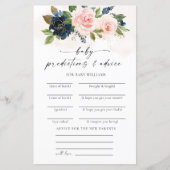 Navy & Blush Roze Bloemen Baby Voorspellingen Kaar (Voorkant)
